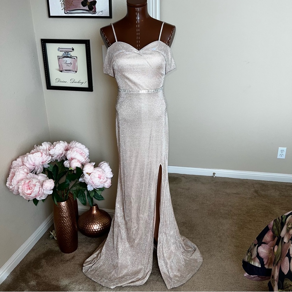 Jodi Kristopher Shimmering Soft Pink Gown